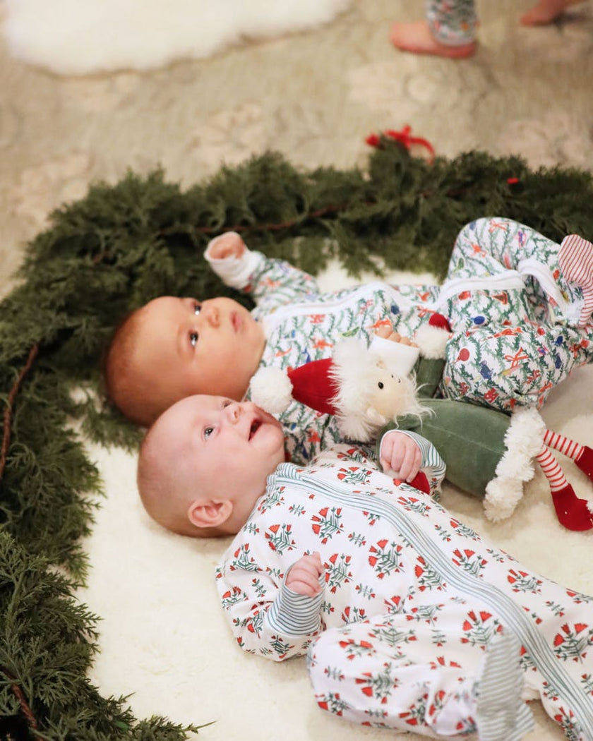 Poinsettia Block Print Zip Baby Onesie