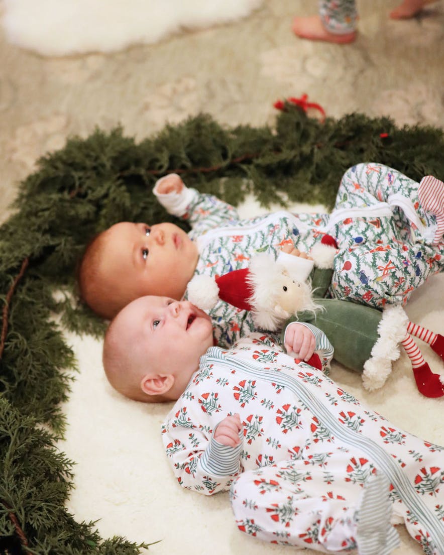 Poinsettia Block Print Zip Baby Onesie