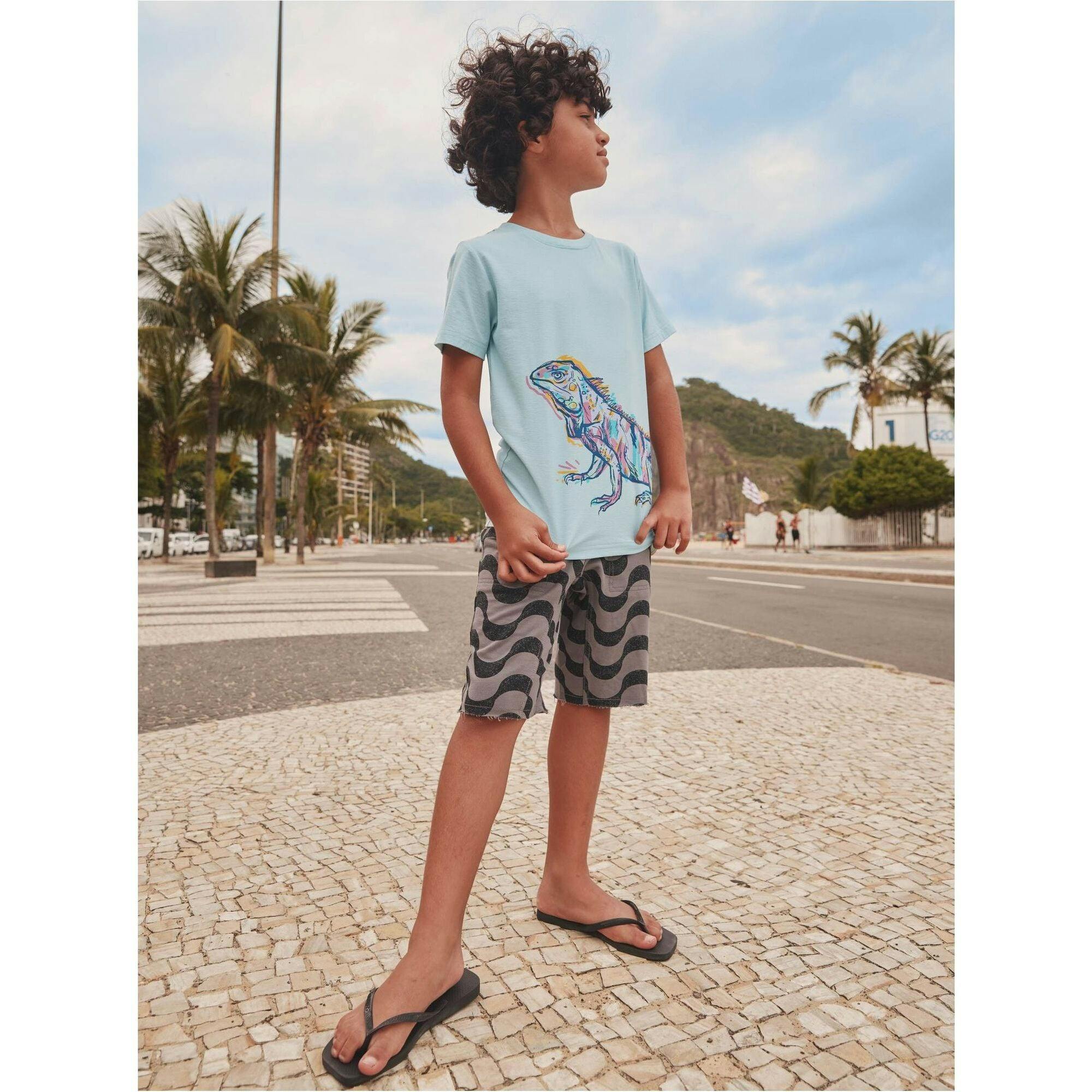 Graffiti Iguana Double Sided Graphic Tee, Blue