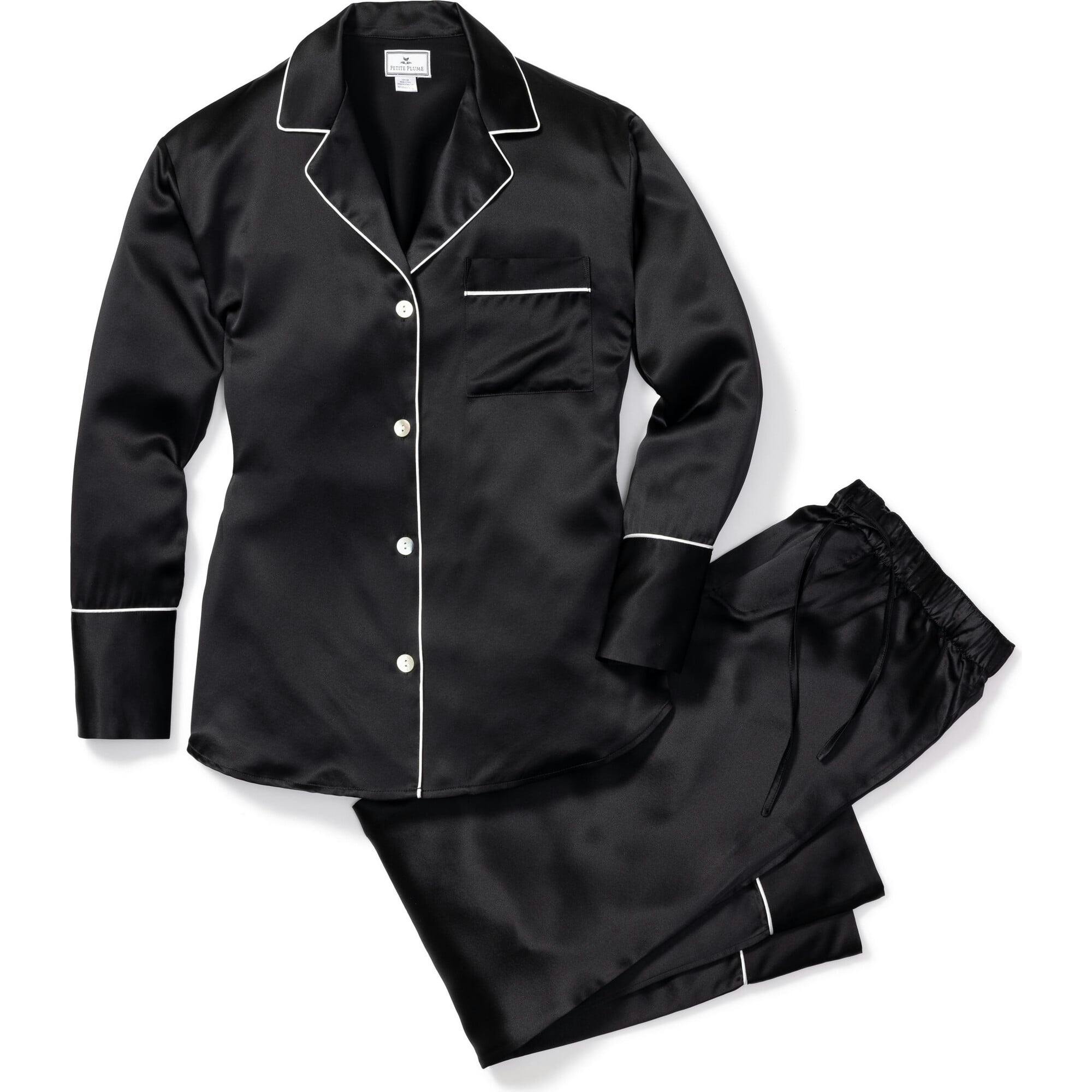 Women's Silk Pajama Set in Black