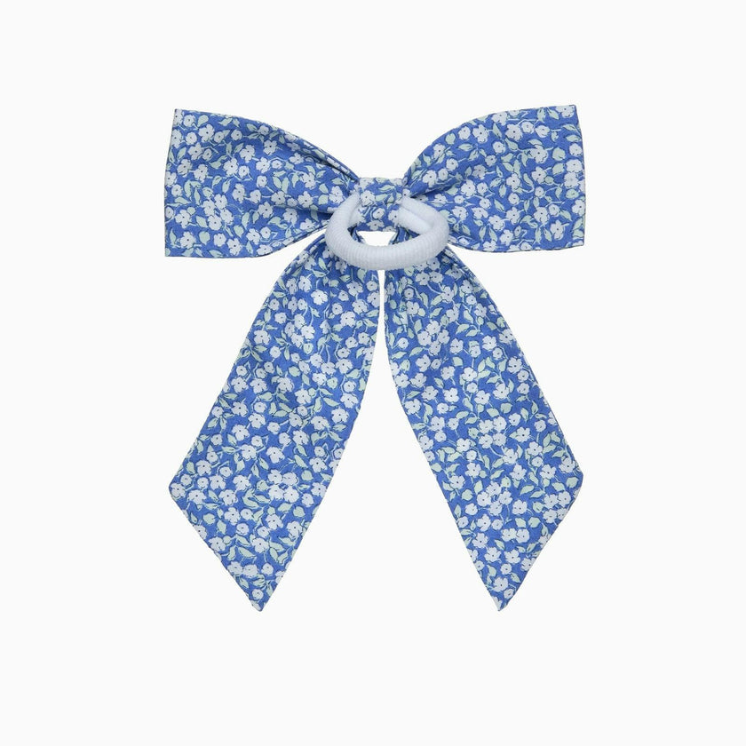 Extra Large Bow Hair Bow Pony in Miniature Blue Floral