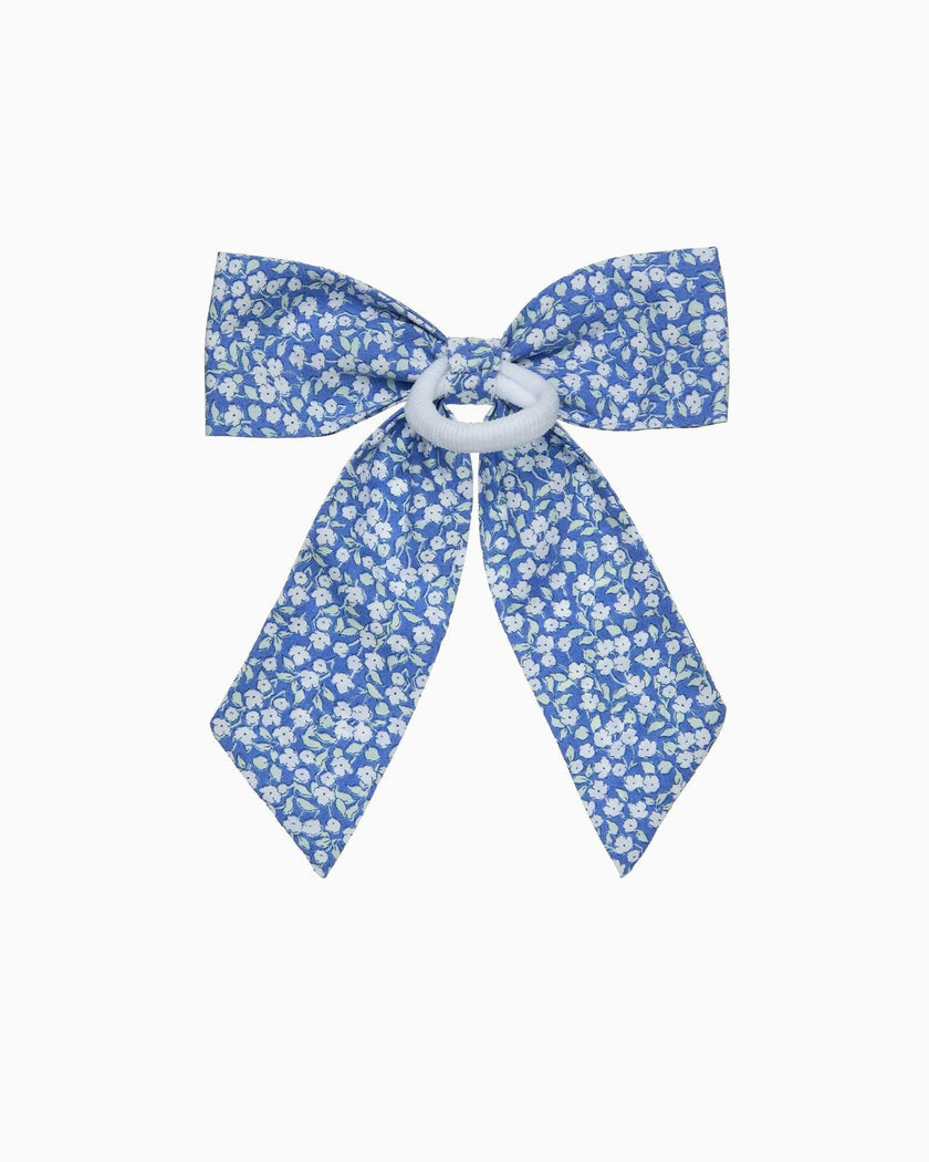 Extra Large Bow Hair Bow Pony in Miniature Blue Floral