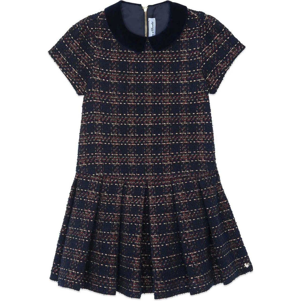 TARTINE ET CHOCOLAT SHORT SLEEVED CHECKED DRESS - MARINE