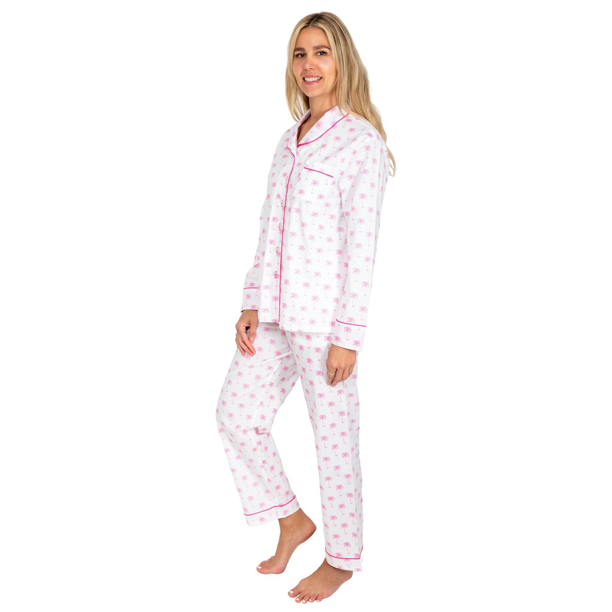 Women's Pink Palm Tree Long PJ Set