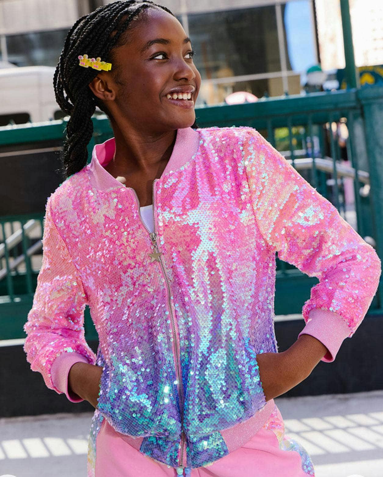 Bubble Gum Shimmer Sequin Bomber