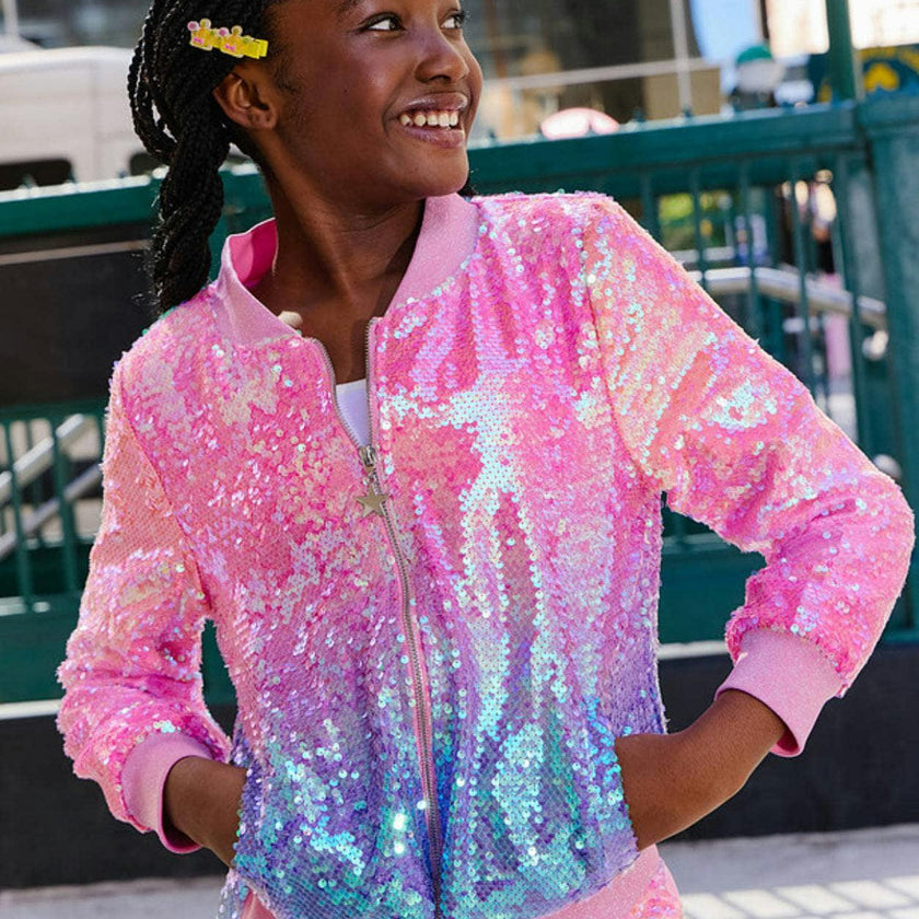 Bubble Gum Shimmer Sequin Bomber