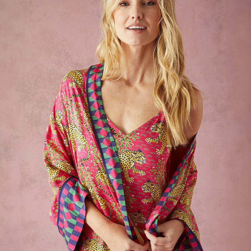 Bagheera - Eco Satin Robe - Hot Pink