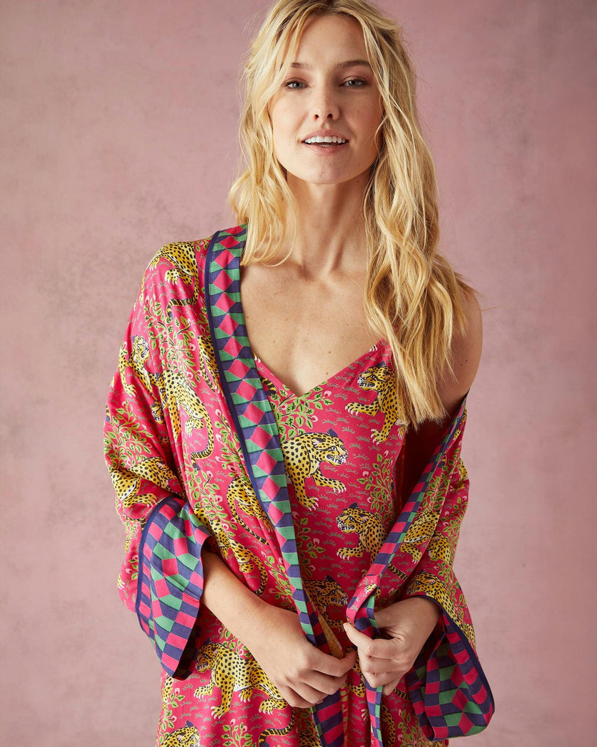 Bagheera - Satin Robe - Hot Pink