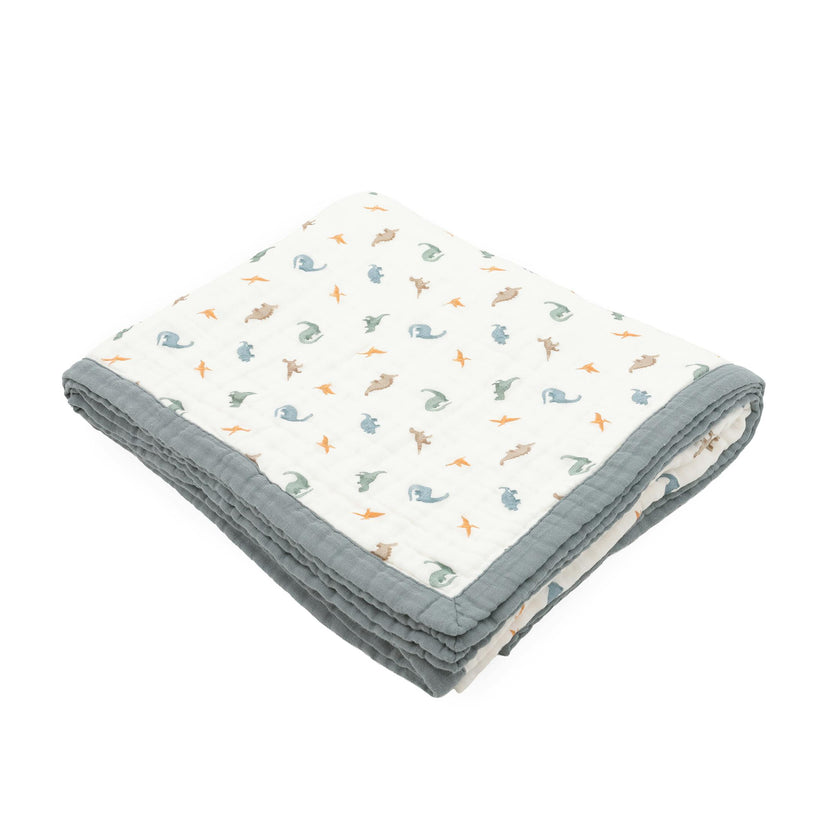 Organic Cotton Muslin Quilted Throw - Little Dino