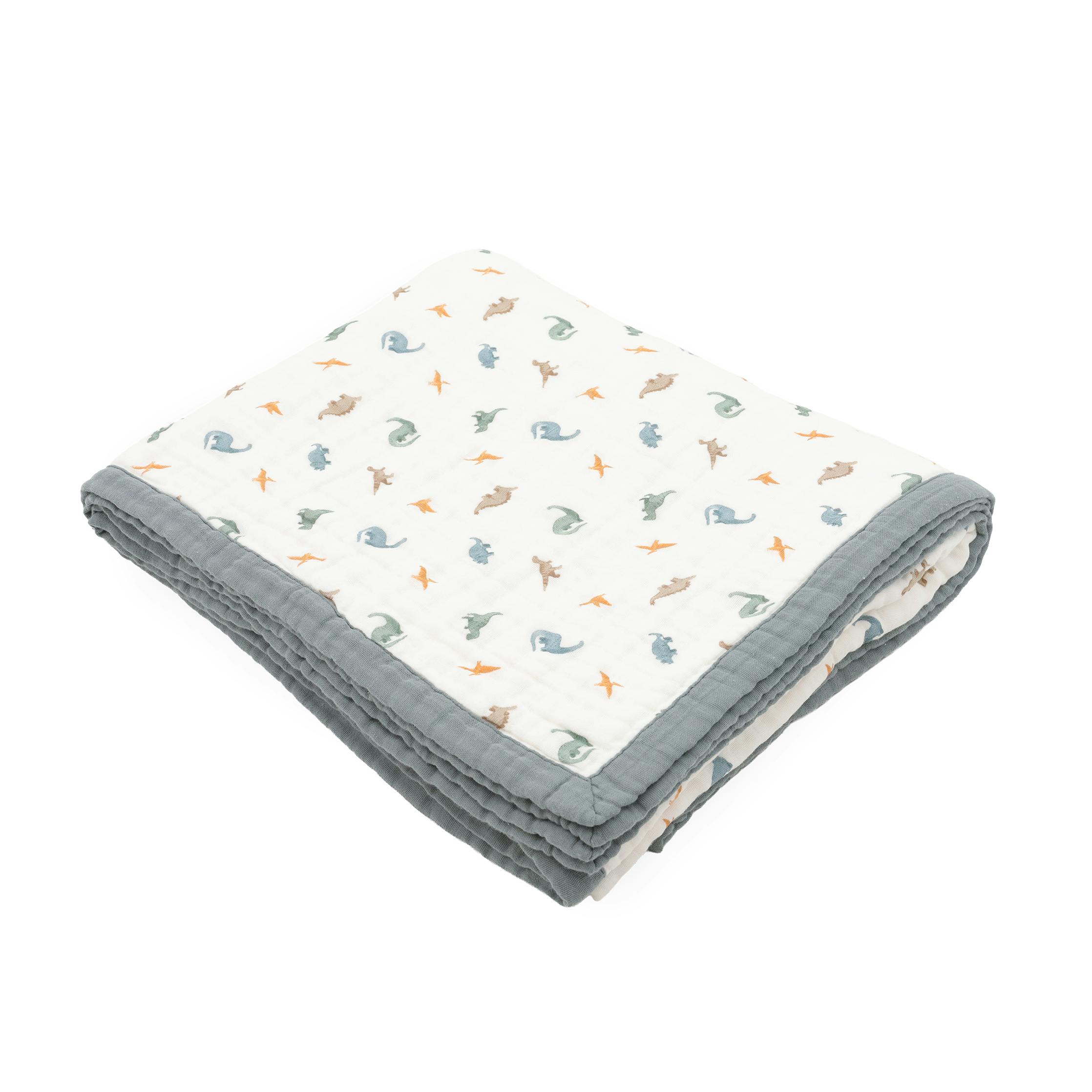 Organic Cotton Muslin Quilted Throw - Little Dino