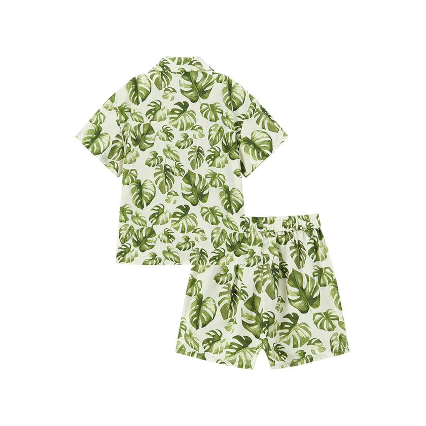 Island Leaf Collar Button-Up Shirt and Shorts Set