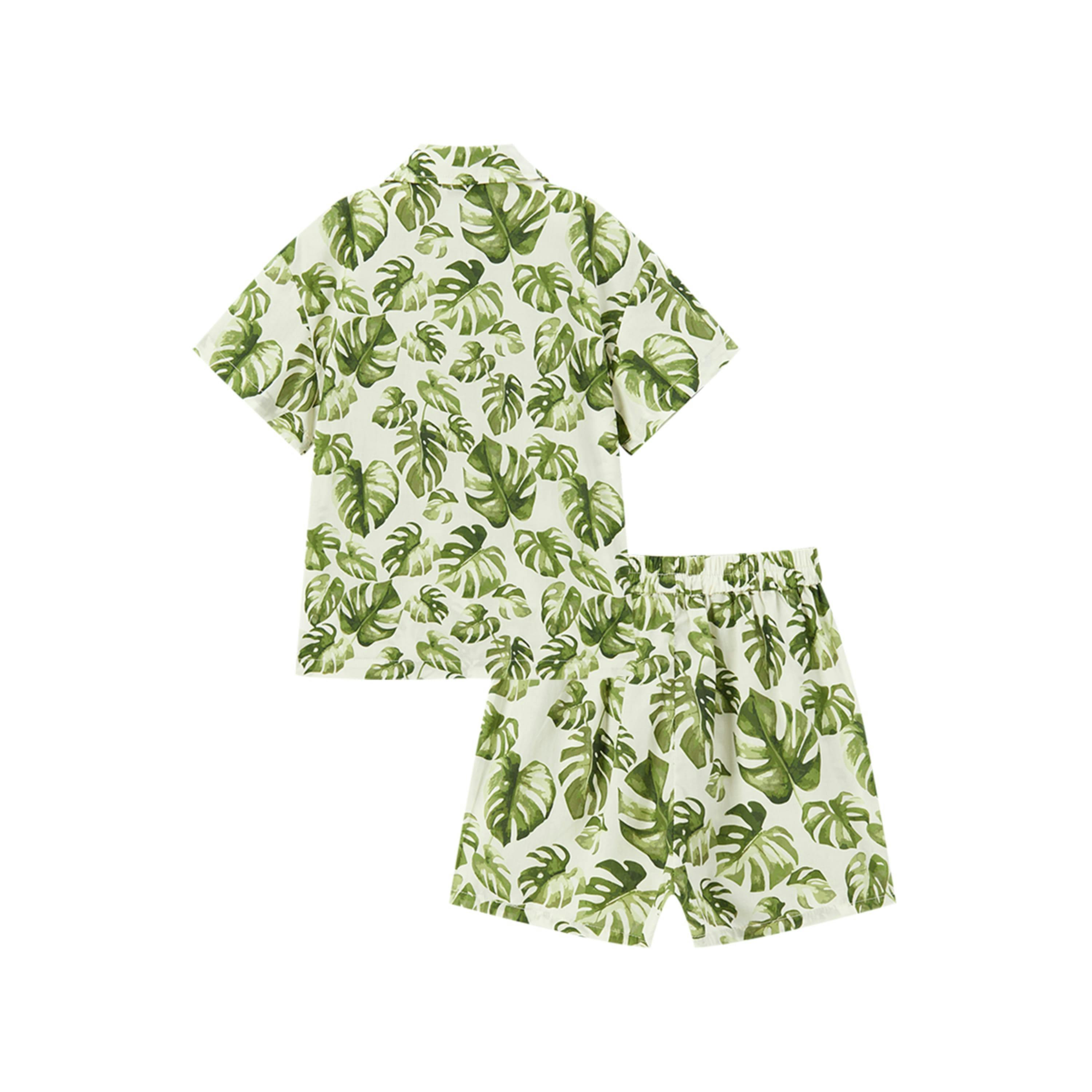 Island Leaf Collar Button-Up Shirt and Shorts Set