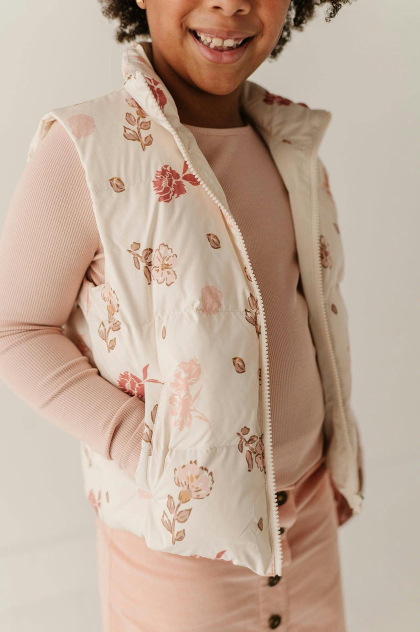 Girls Boho Puffer Vest in Yara Floral
