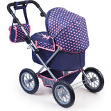 Trendy Pram Stroller for Toy Baby Dolls in Navy/Pink
