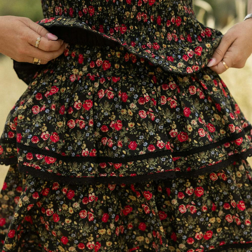 Annalise Skirt in Obsidian Vintage Poppies