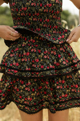 Annalise Skirt in Obsidian Vintage Poppies