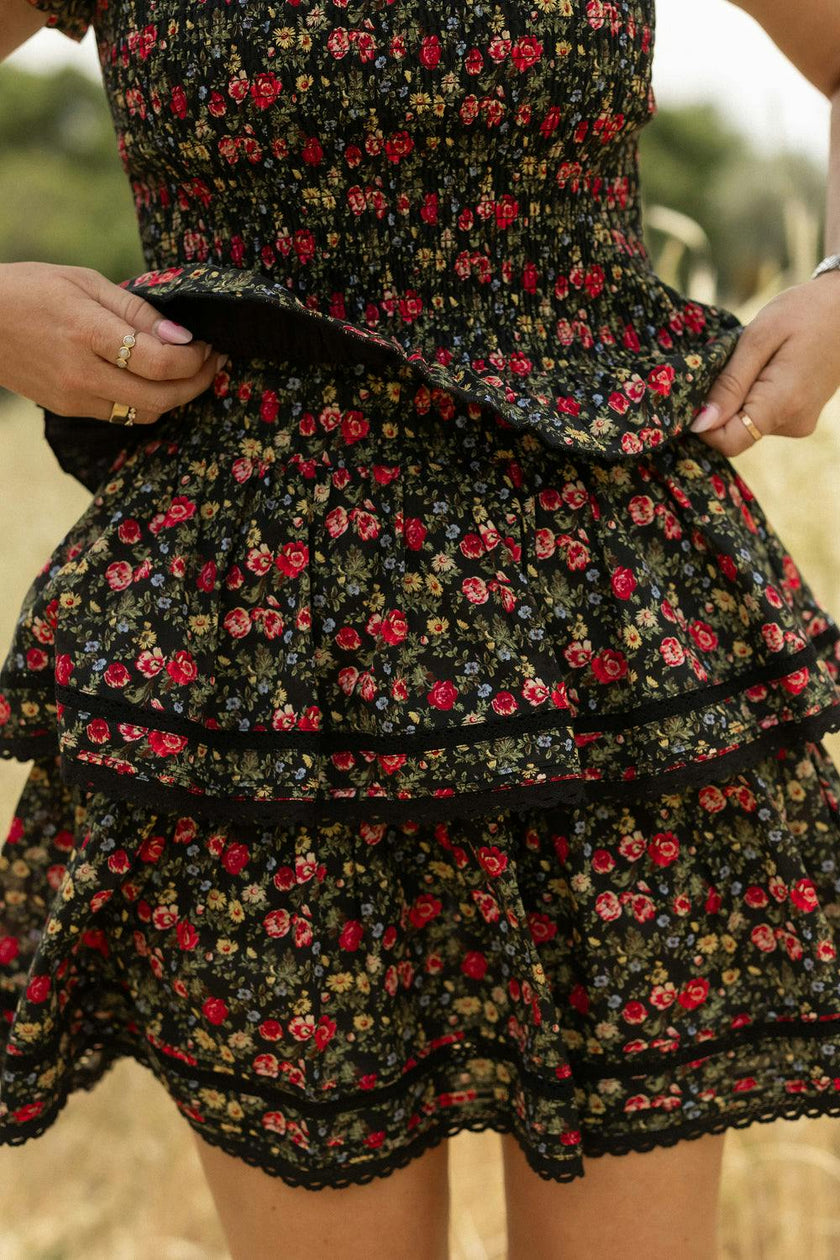 Annalise Skirt in Obsidian Vintage Poppies