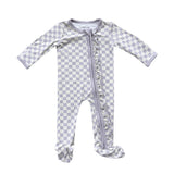 Girls Footie Romper in Lavender Cloud Checkered