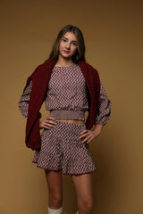 Digital Printed Lantern Sleeve Smocked Waistband Top