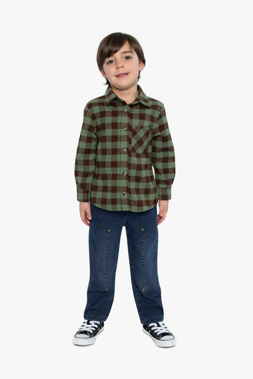 Brushed Flannel Shirt Green And Brown Plaid