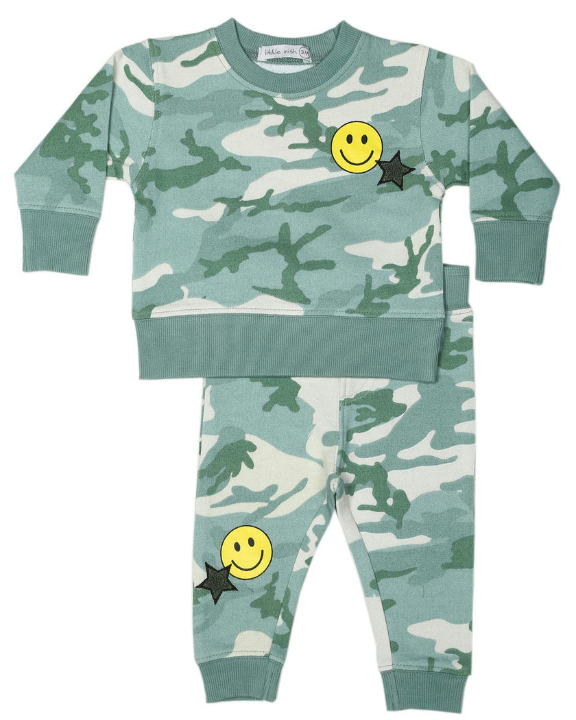 Baby Camo Smiley Patches Set - Olive