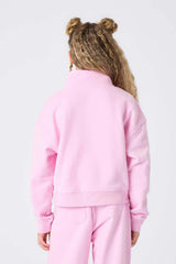 Girls Quarter Zip Sweatshirt in Candy Pink