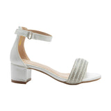 White Rhinestone Band Block Heels