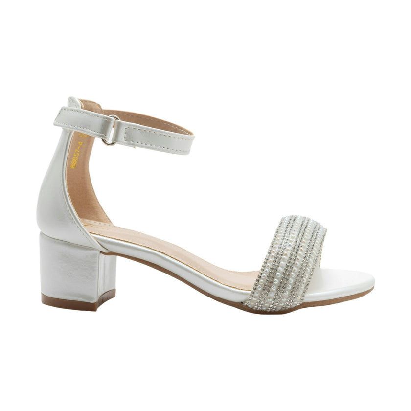White Rhinestone Band Block Heels