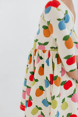 3/4 Sleeve Twirl Dress in Colorful Apples