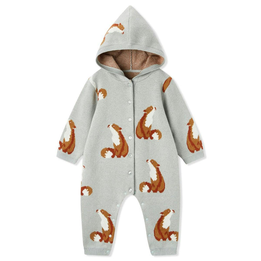 Knitted Birdseye Jacquard Hooded Jumpsuit