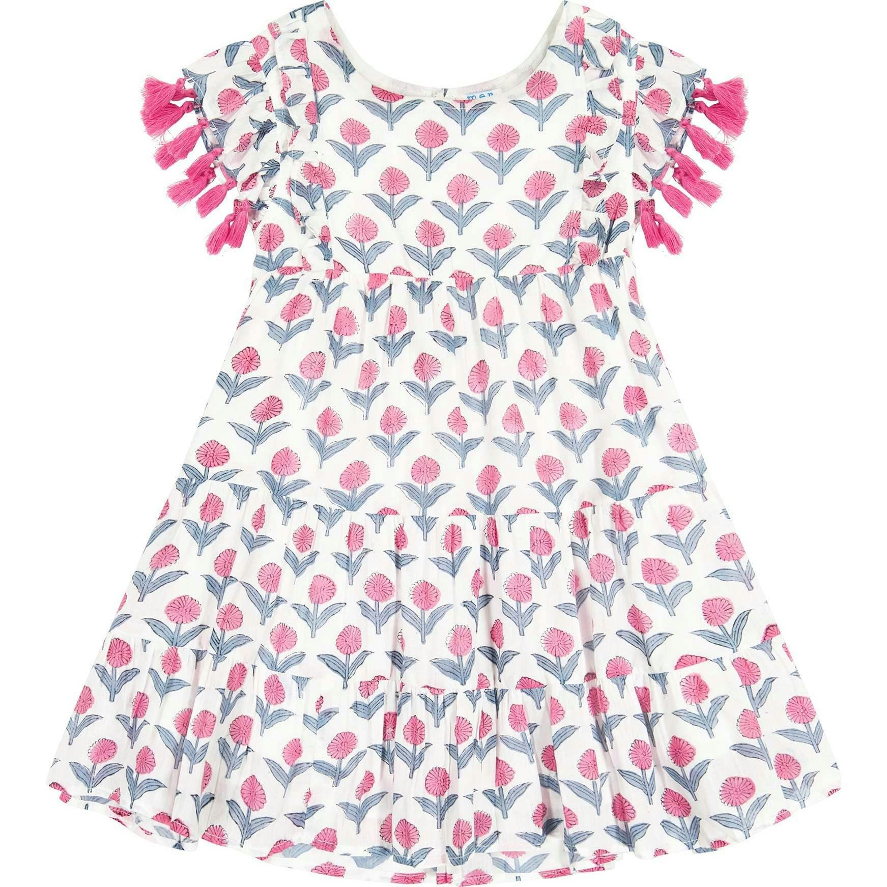 Sophie Tassel Scoop Neck Flower Dress, Pink