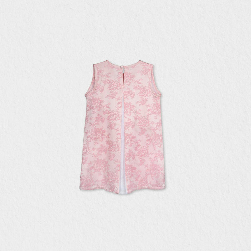 Adele Girl Dress Sleeveless, Pink Embroidery