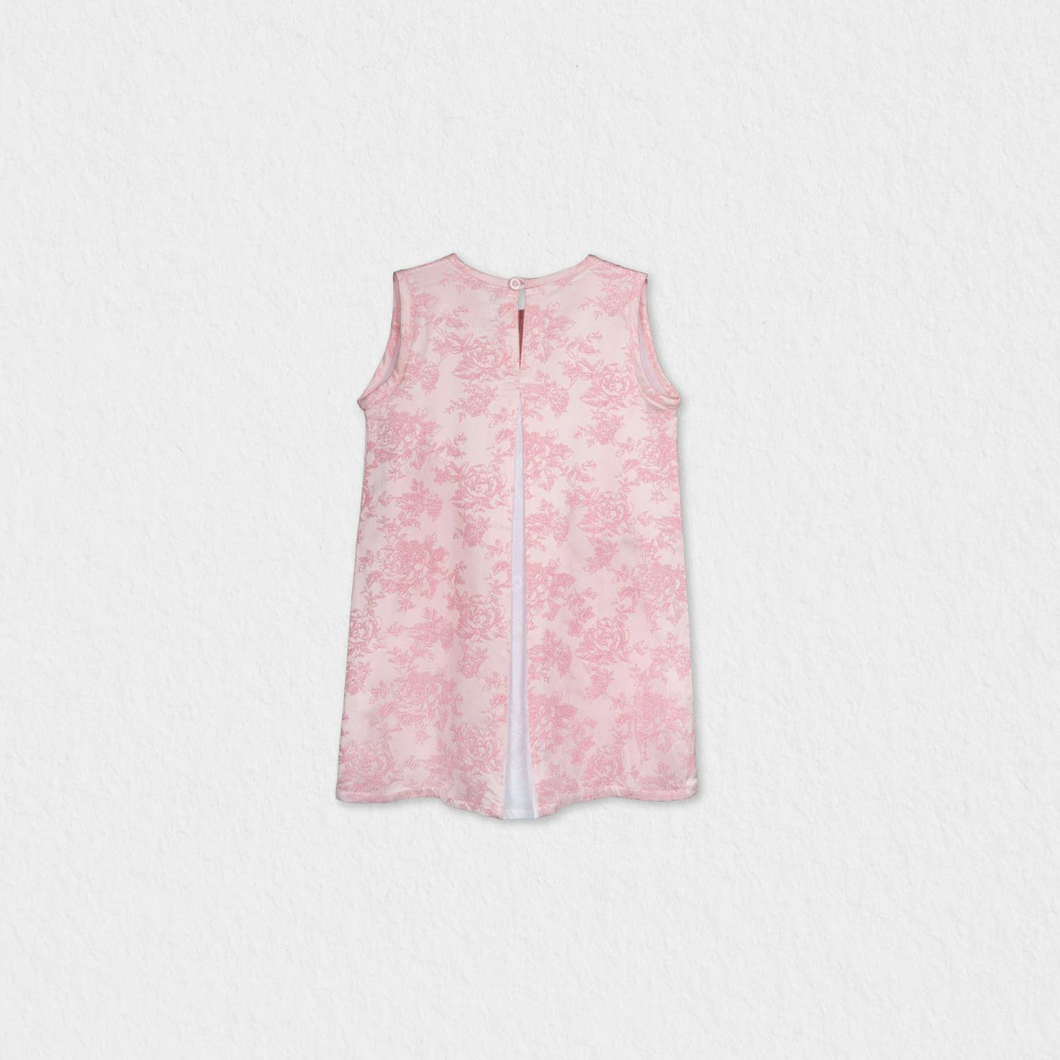 Adele Girl Dress Sleeveless, Pink Embroidery