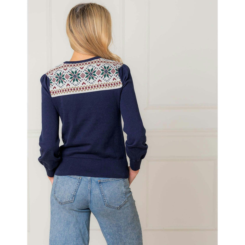 Organic Fair Isle Puff Sleeve Sweater, Blue