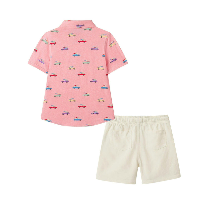 Boys Buttondown & Linen Short Set | Coral Cars