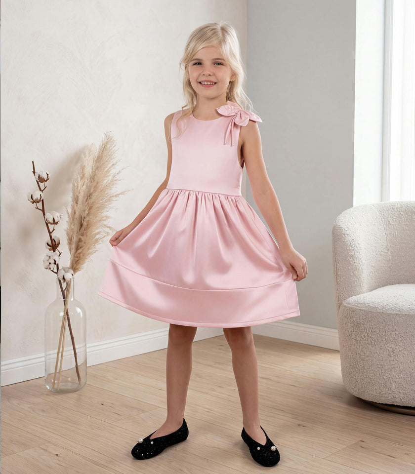 Fenicia Girl Dress, Pink, French Sateen Fluid