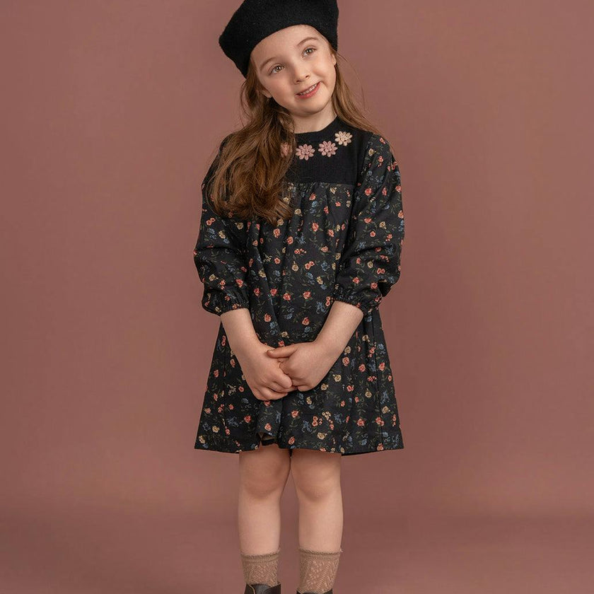 Flower Print Embroidered Dress