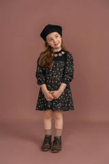 Flower Print Embroidered Long Sleeve Dress
