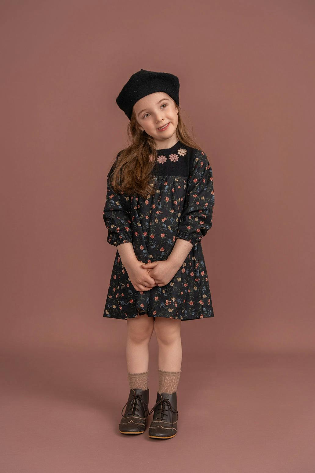 Flower Print Embroidered Long Sleeve Dress