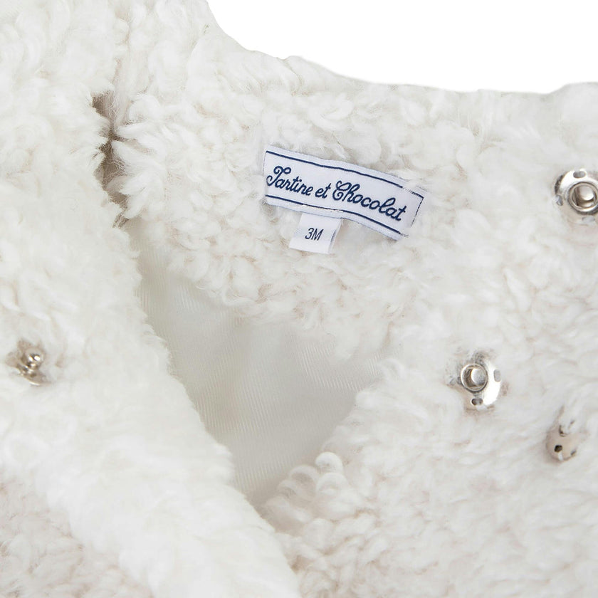 TARTINE ET CHOCOLAT Faux Fur Hooded Baby Coat, White
