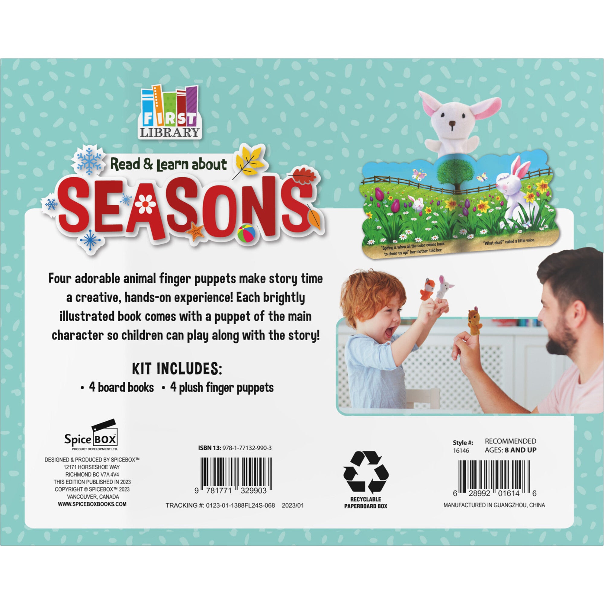 First Library: Four Seasons W/ 4 Die-Cut Board Books & Finger Puppets
