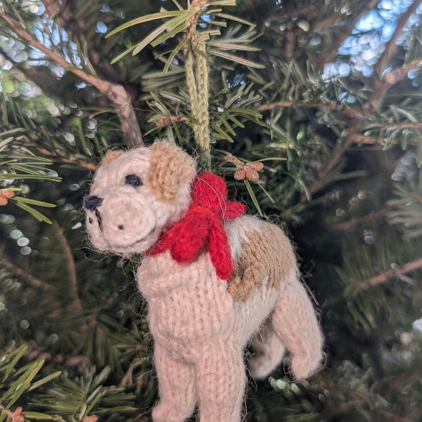 Bulldog Dog Hand Knit Christmas Ornament Arcadia Home