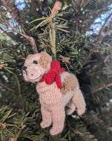Bulldog Dog Hand Knit Christmas Ornament