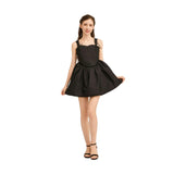 Black Belgata Lace Trim Flared Dress