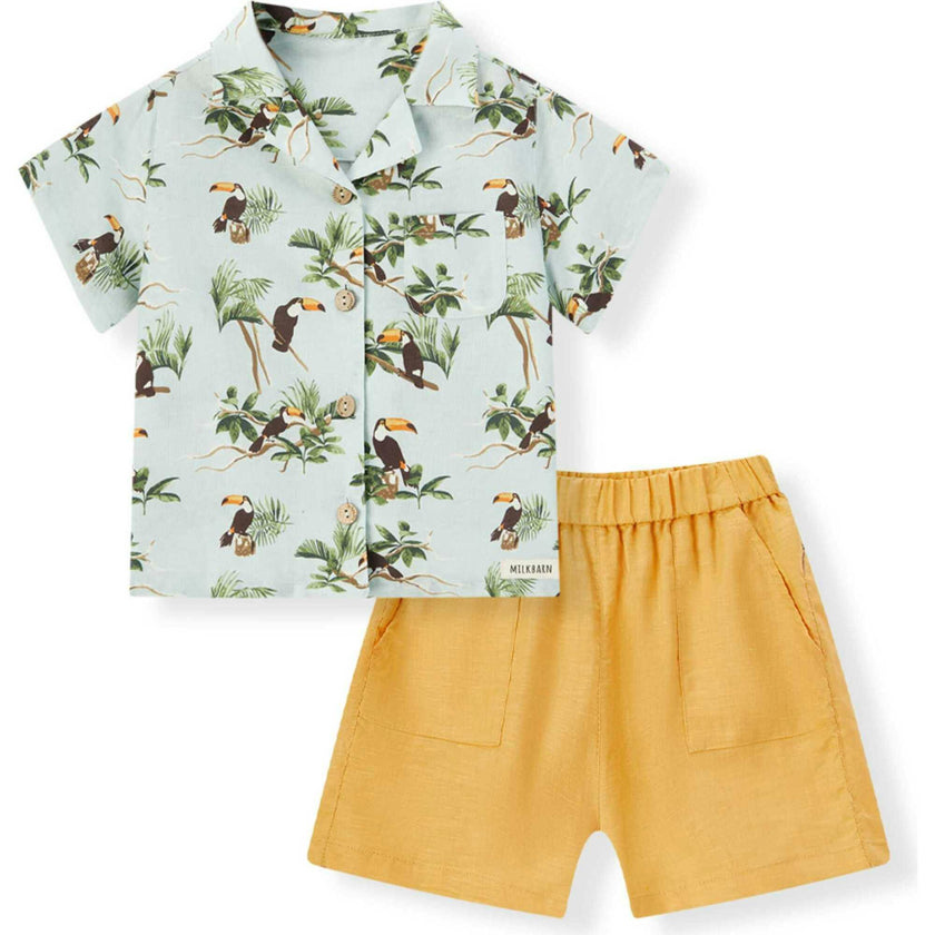 Blue Sky Linen Button-Up Shirt and Shorts Set