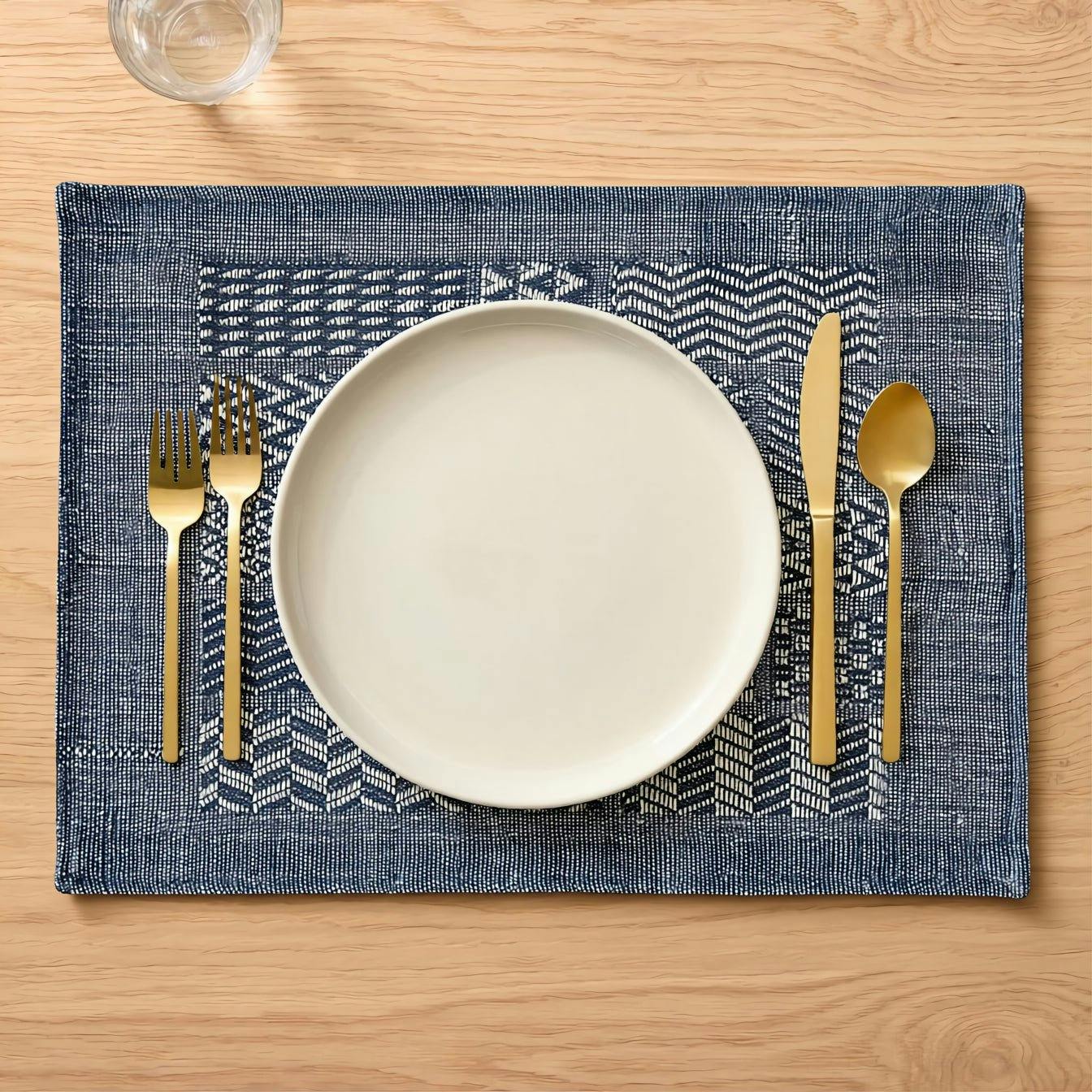 Artisan Hand Loomed Placemat - Indigo Blocks - 14