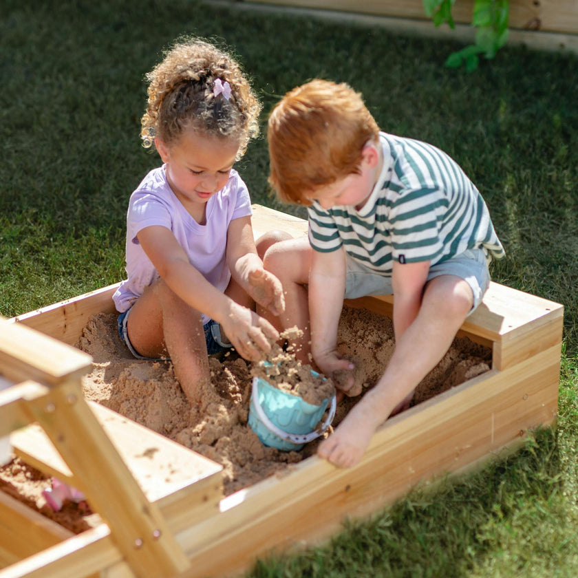 Teamson Kids Sorrento Wooden 2-in-1 Picnic Table with Sandbox & Umbrella