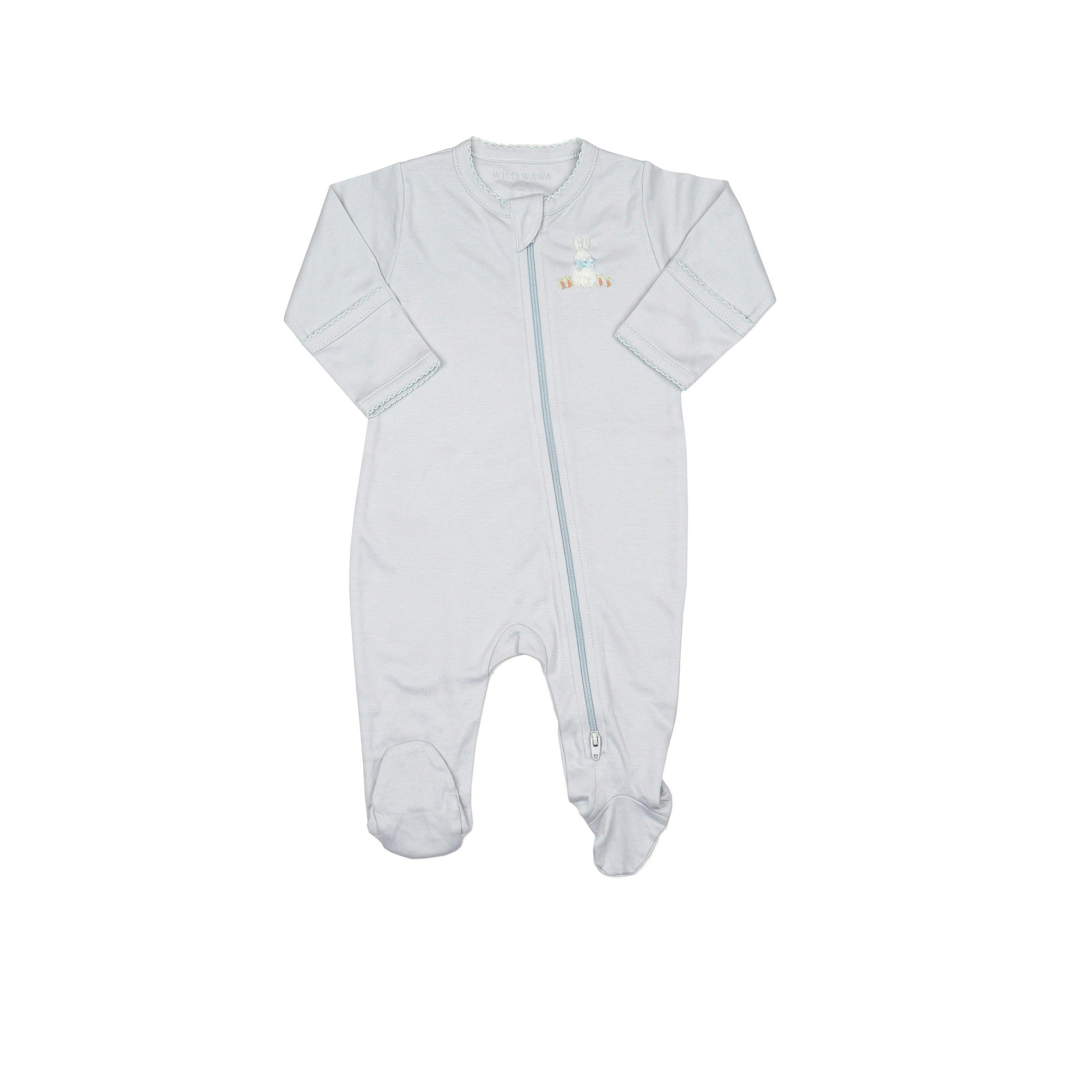 Pima Embroidered Footie in Blue Bunny