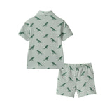 Boys Short Sleeve Cabana Set | Green Stripe Dino
