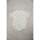 multi-checkered bubble romper